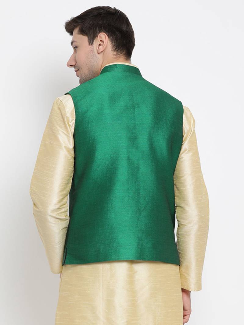 Vastramay men's green silk blend nehru jacket