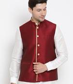Vastramay men's maroon silk blend nehru jacket