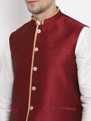 Vastramay men's maroon silk blend nehru jacket 3
