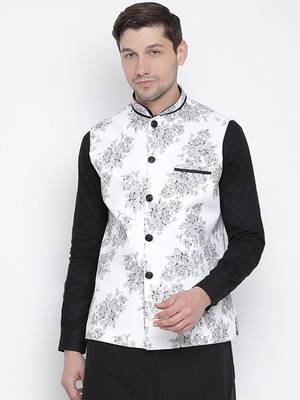 white cotton linen blend nehru jacket 1