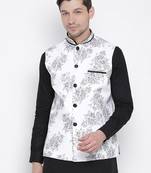 white cotton linen blend nehru jacket