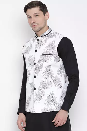 white cotton linen blend nehru jacket
