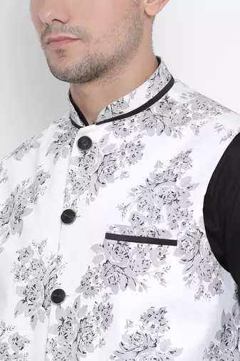 white cotton linen blend nehru jacket