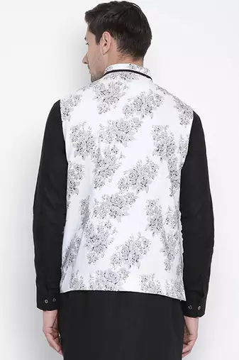 white cotton linen blend nehru jacket