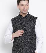 Men'S Black Cotton Linen Blend Nehru Jacket