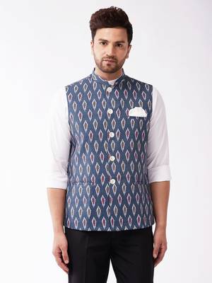 Multicolor-Base-Grey Cotton Nehru Jacket 1