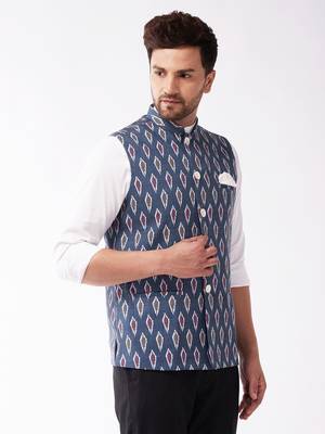 Multicolor-Base-Grey Cotton Nehru Jacket 2