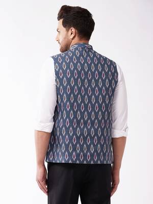 Multicolor-Base-Grey Cotton Nehru Jacket 3