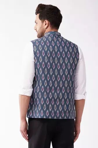 Multicolor-Base-Grey Cotton Nehru Jacket