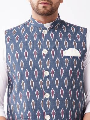 Multicolor-Base-Grey Cotton Nehru Jacket 4