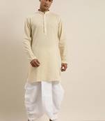 Men'S Cream And White Cotton Short Kurta And Dhoti