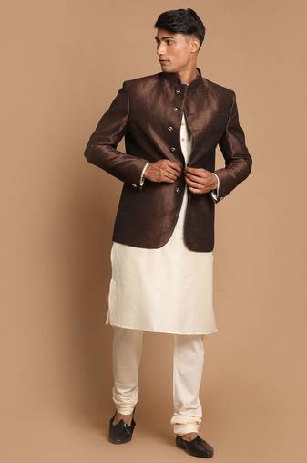 men's coffee and cream viscose ethnic combo set
