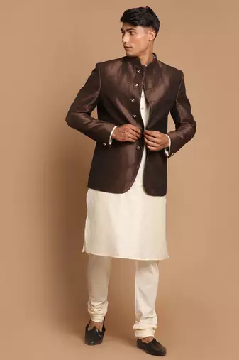 men's coffee and cream viscose ethnic combo set