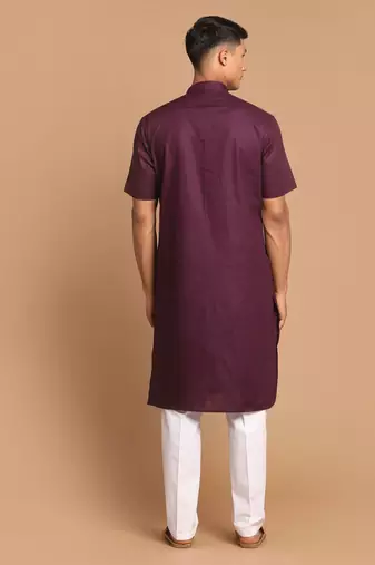 Purple And White Cotton Linen Kurta Pyjama Set