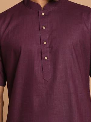 Purple And White Cotton Linen Kurta Pyjama Set 4