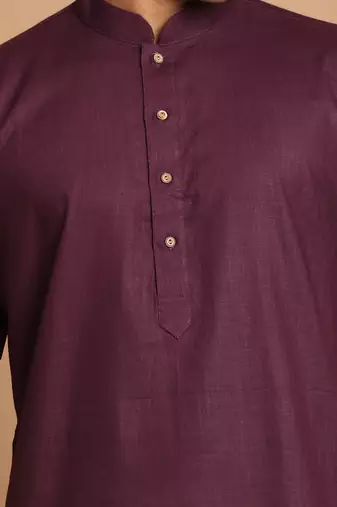 Purple And White Cotton Linen Kurta Pyjama Set