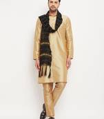 Vm rose gold and black silk blend kurta, pyjama & dupatta set