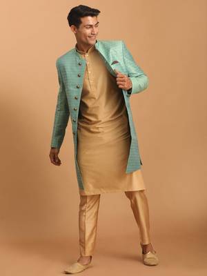 Men'S Green And Rose Gold Cotton Blend Ethnic Combo Set 1