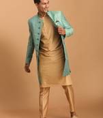Men'S Green And Rose Gold Cotton Blend Ethnic Combo Set