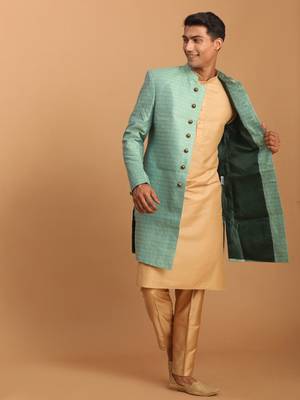 Men'S Green And Rose Gold Cotton Blend Ethnic Combo Set 2