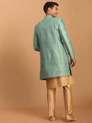 Men'S Green And Rose Gold Cotton Blend Ethnic Combo Set 3