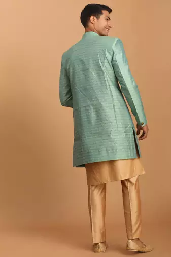 Men'S Green And Rose Gold Cotton Blend Ethnic Combo Set