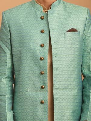 Men'S Green And Rose Gold Cotton Blend Ethnic Combo Set 4