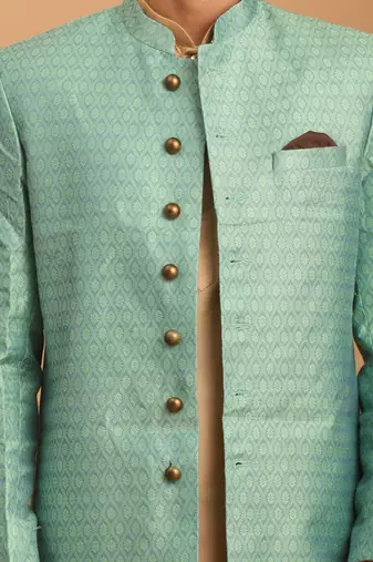 Men'S Green And Rose Gold Cotton Blend Ethnic Combo Set