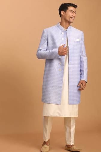 Vastramay men's lavender and cream cotton blend ethnic combo set