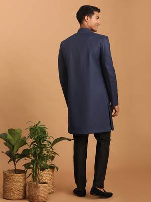 men's navy blue silk blend sherwani set 3