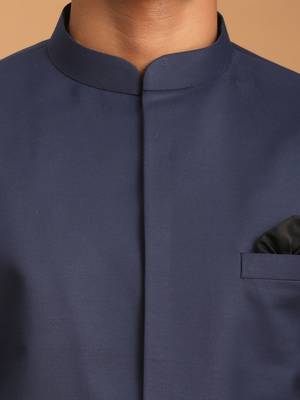 men's navy blue silk blend sherwani set 4