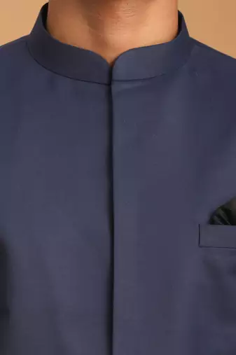 men's navy blue silk blend sherwani set