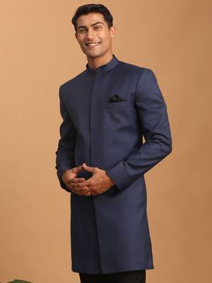 Vastramay men's navy blue and black silk blend sherwani only top 2