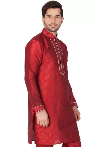  men's maroon silk blend kurta