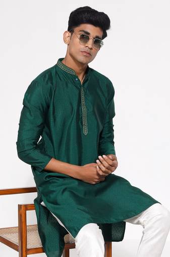 Men'S Green Silk Blend Kurta