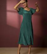 Urban sundari crepe solid midi a-line dress green pack of 1