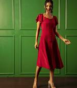 Urban sundari crepe solid midi a-line dress red pack of 1