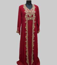 Maroon color Full Sleeves Handmade Two-Piece Jacket Style Moroccan Kaftan