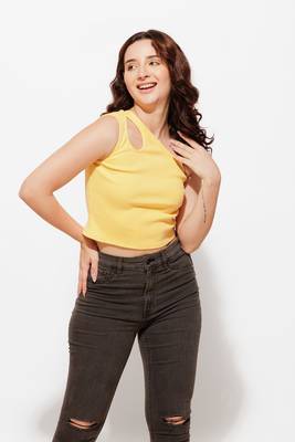 Urban sundari yellow cotton crop top pack of 1 1