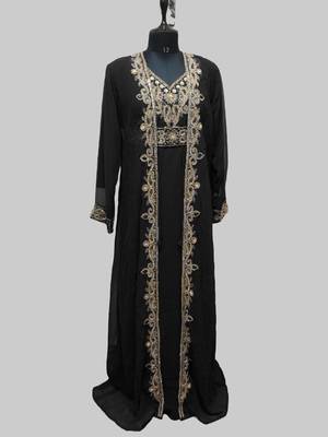 Black color Full Sleeves Handmade Two Piece Jacket Style Moroccan Kaftan 1