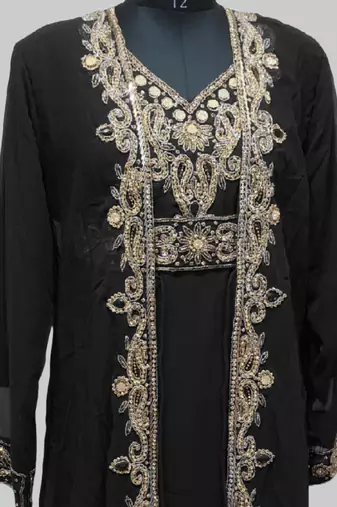 Black color Full Sleeves Handmade Two Piece Jacket Style Moroccan Kaftan