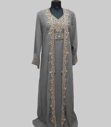 Gray color Full Sleeves Handmade Two Piece Jacket Style Moroccan Kaftan