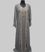 Gray color luxurious Full Sleeves Handmade Two Piece Jacket Style Moroccan Kaftan.