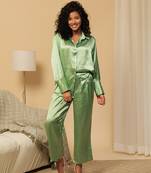 Urban sundari polyester green solid full sleeves co-ord set