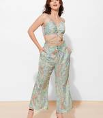 Urban sundari polyester green solid sleeveless co-ord set