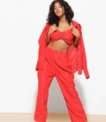 Urban sundari cotton blend red solid full sleeves co-ord set