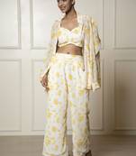 Urban sundari georgette yellow printed full sleeves co-ord set