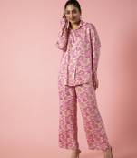 Urban sundari cotton blend pink printed full sleeves co-ord set