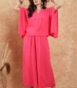 Fuchsia solid collar neck boho top bottom coord set