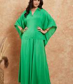 Parrot green solid collar neck boho top bottom coord set